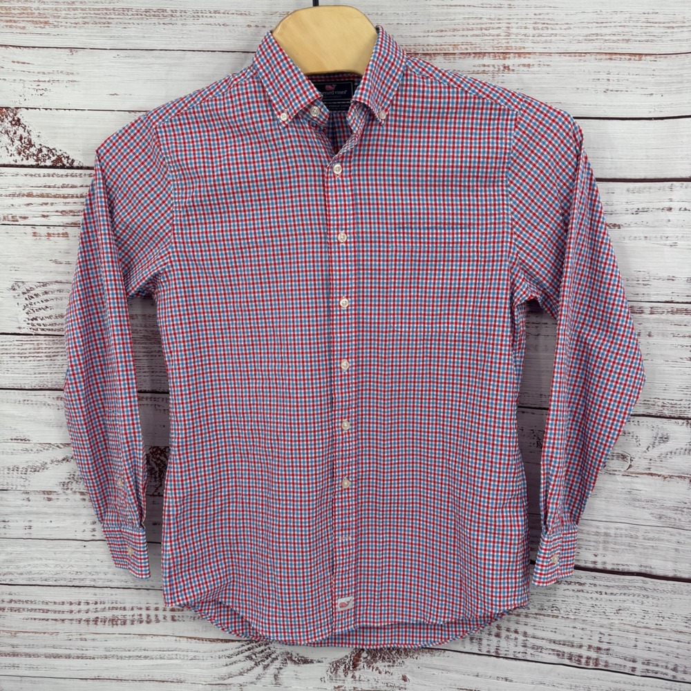 Vineyard Vines Performance Shirt Mens Medium Slim Fit Murray Gingham Check
